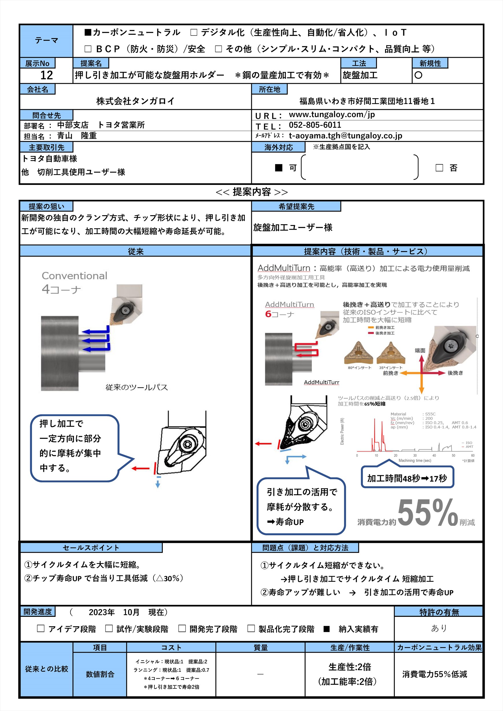 株式会社タンガロイ | 押し引き加工が可能な旋盤用ホルダー ＊鋼の量産加工で有効＊ | 栄豊会「第3回技術展示会」